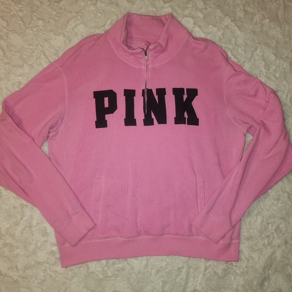 Women's Victoria's Secret VS PINK Size Large Sweatshirt Zip Up Half Zip Hoodie